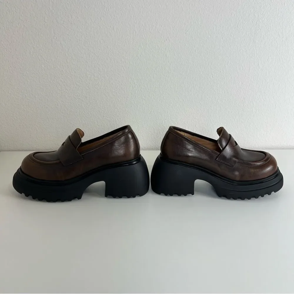 Dwarves Chunky Cowhide Penny Loafers Platform Lug Sole Slip On Preppy‎ Shoes 5
